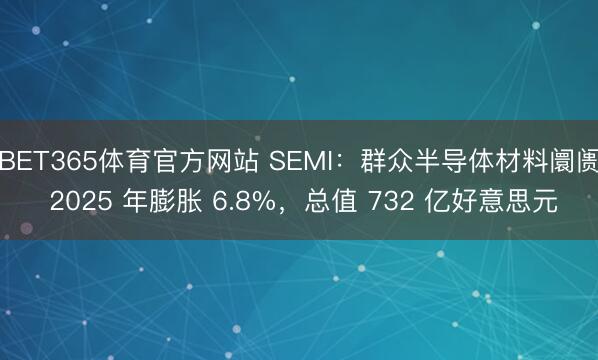 BET365体育官方网站 SEMI：群众半导体材料阛阓 2025 年膨胀 6.8%，总值 732 亿好意思元