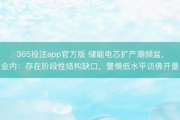 365投注app官方版 储能电芯扩产潮倾盆，业内：存在阶段性结构缺口，警惕低水平访佛开垦