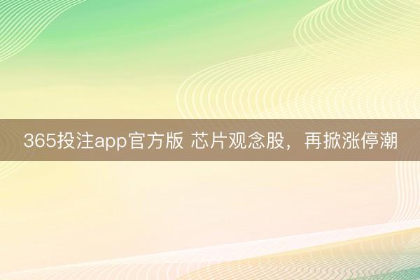 365投注app官方版 芯片观念股，再掀涨停潮