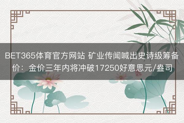 BET365体育官方网站 矿业传闻喊出史诗级筹备价：金价三年内将冲破17250好意思元/盎司