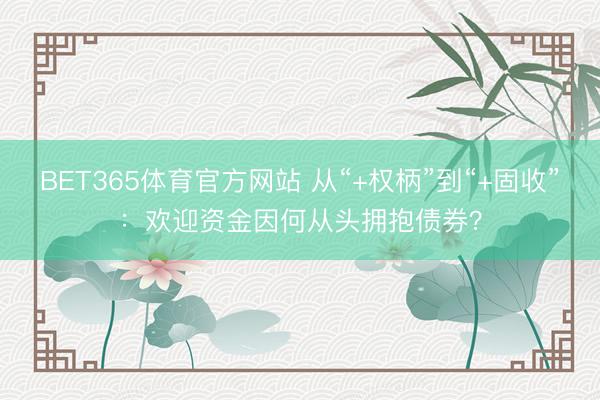 BET365体育官方网站 从“+权柄”到“+固收”：欢迎资金因何从头拥抱债券？