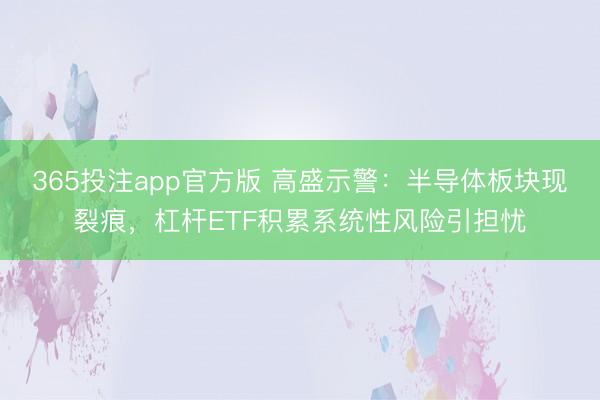 365投注app官方版 高盛示警：半导体板块现裂痕，杠杆ETF积累系统性风险引担忧