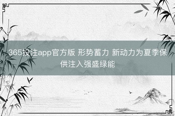 365投注app官方版 形势蓄力 新动力为夏季保供注入强盛绿能