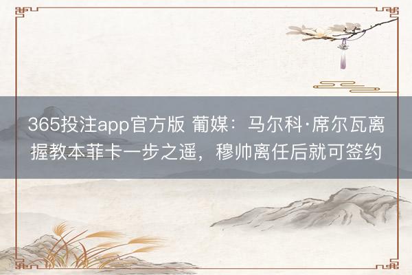 365投注app官方版 葡媒：马尔科·席尔瓦离握教本菲卡一步之遥，穆帅离任后就可签约