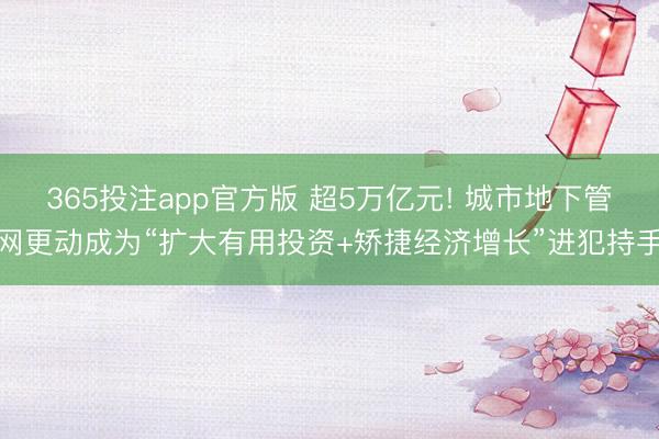 365投注app官方版 超5万亿元! 城市地下管网更动成为“扩大有用投资+矫捷经济增长”进犯持手